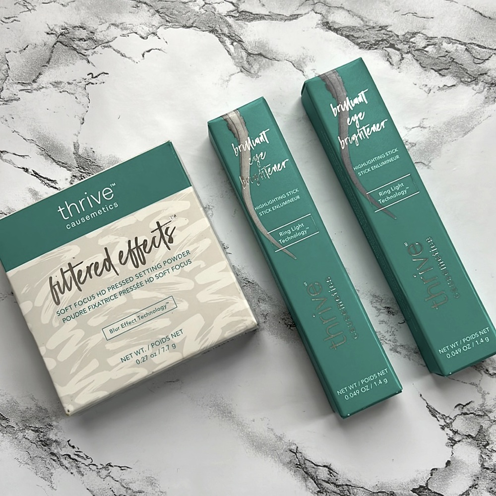 Thrive Causemetics Setting Powder (Tan Bronzage) + Eyeliners (Racquel + Betty)